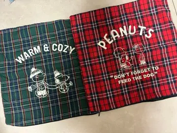 PEANUTS 스누피 체크 무늬 쿠션 커버 세트