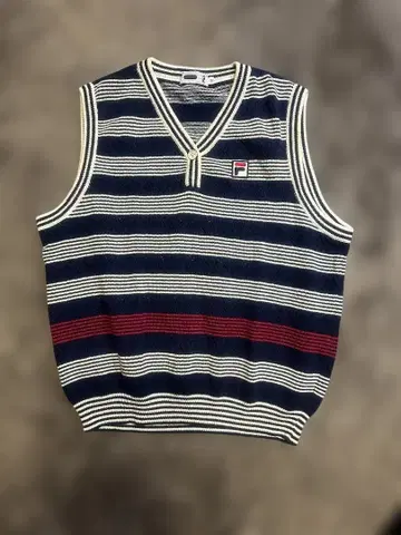 FILA 스트라이프 니트 베스트 V넥 M 사이즈