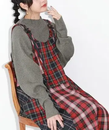 새상품! 오샤레 워커 체크 무늬 패치워크 오버롤 스커트