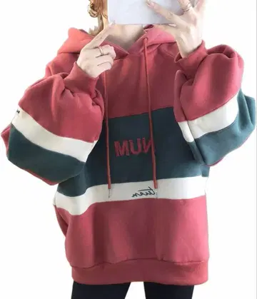 후드 부착 후드티 맨투맨 속기모 바이컬러 더스티 핑크 M