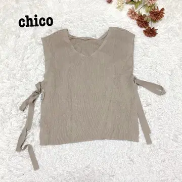 s.1135 [치코] 니트 베스트 V넥 사이드 리본 캐주얼 베이지