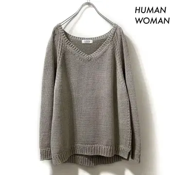 휴먼 우먼 코튼 다본취 니트 그레이
