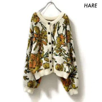HARE 하레 꽃 패턴 자카드 니트 긴팔 가디건 화이트