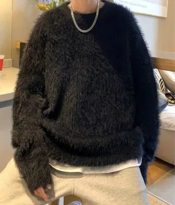 샤기 니트 블랙