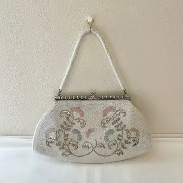 빈티지 비즈 백 파티 백 일본 정통의상 소품 포멀 화이트 꽃무늬