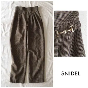 스나이델 양모 혼방 하운드투스 패턴 턱 비트 참 포함 테이퍼드 팬츠