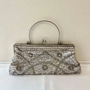 빈티지 새틴 비즈백 파티백 실버 레트로 포멀