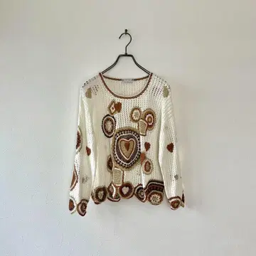 구제 핸드메이드 크로셰 니트 코튼 면 꽃 하트 무늬 레트로 코바늘뜨기