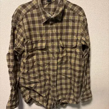 montbell 체크 무늬 긴팔 플란넬 셔츠 브라운 계열