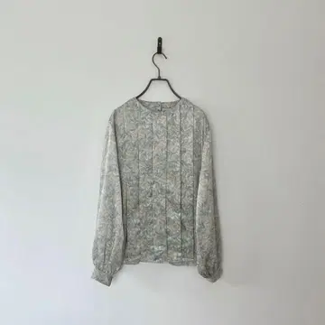 빈티지 노카라 블라우스 꽃무늬 올 패턴 새틴 세레모니 결혼식 레트로