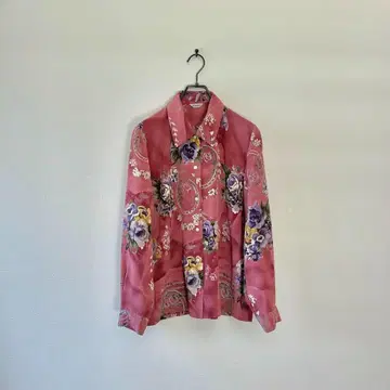 빈티지 일본제 꽃무늬 셔츠 올 패턴 장미 펄 버튼 레트로 핑크