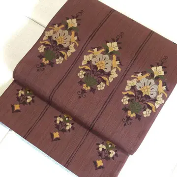 순수 실크 후쿠로 오비 팥색