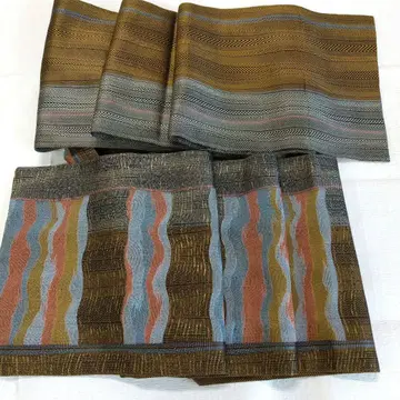 순수 실크 후쿠로 오비, 샤레 오비, 리버서블, 전통 패턴, 미사용품