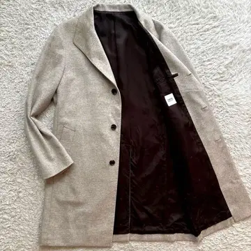 캐시미어 혼방 XL 사이즈 다케오 키쿠치 체스터 코트 싱글 베이지