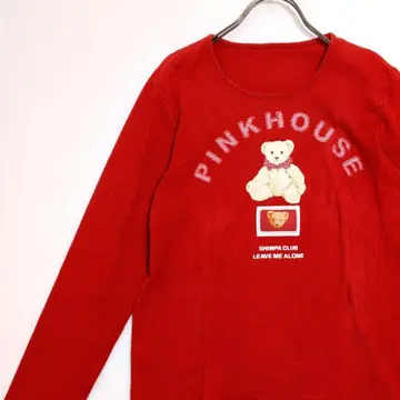 인기 PINKHOUSE 테디베어 자수 패치워크 로고 긴팔 T셔츠 빨간색