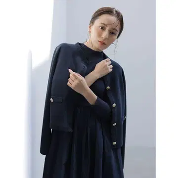 anuans 오리지널 버튼 노카라 니트 자켓 네이비