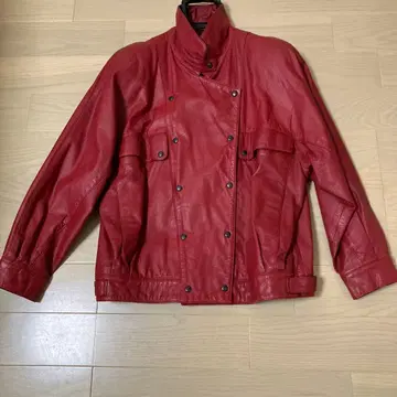빨간색 가죽 더블 브레스트 자켓 L 사이즈
