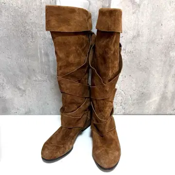 스웨이드 느낌 롱 부츠 브라운 23.5 백리본