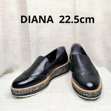 DIANA 블랙 가죽 통굽 코바라메 슬립온 22.5cm