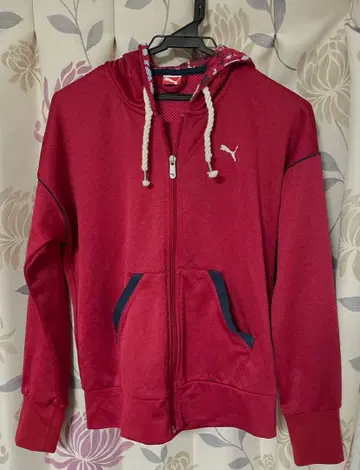 Puma 레드 집업 후드티 저지 M 사이즈