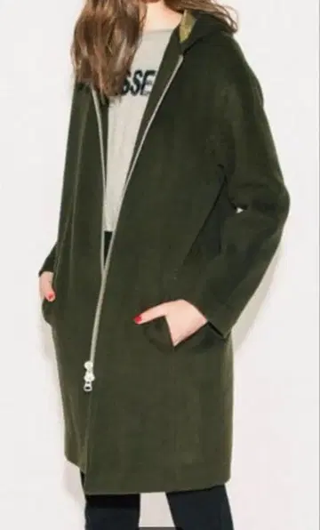 카키 MURUA 후드 부착 롱 자켓 더블 지퍼 F