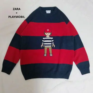 ZARA x PLAYMOBIL 니트 스웨터 콜라보 보더 와펜 L
