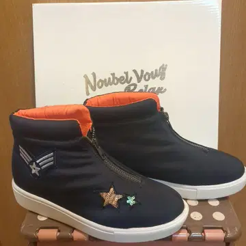 Noubel Vous 지퍼 스니커즈 네이비/오렌지 부츠 여성용 신발