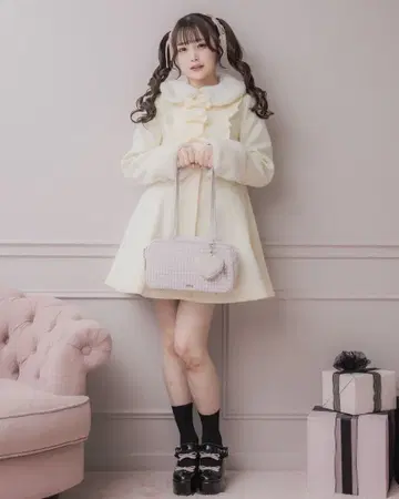 pium 요크 프릴 리본 도리 코트