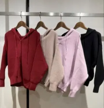 핑크 후드 부착 니트 가디건 이시카와 라보