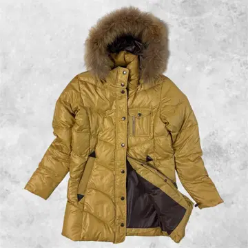 퍼 포함 다운 M 롱 코트 머스타드 색상