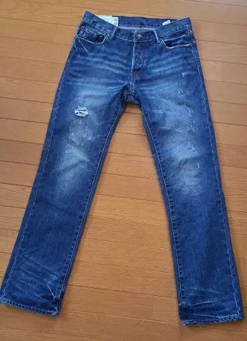 Abercrombie&Fitch 데미지 가공 다크 블루 스트레이트 데님