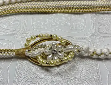 b-140 순수 실크 허리띠 후리소데 성인식 펄 꽃 장식