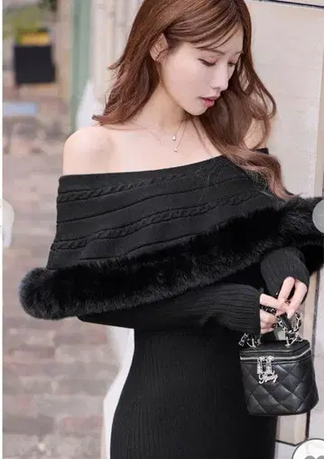 퍼 오프숄더 니트 원피스