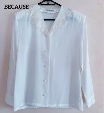 새상품급 BECAUSE 자수 화이트 긴팔 블라우스 M 레이스