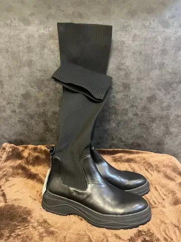 블랙 스트레치 롱 부츠 통굽 25cm