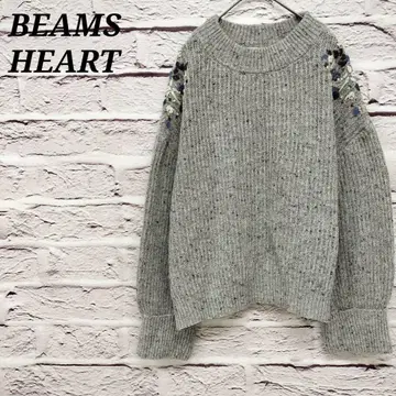 빔즈하트 핸드 자수 니트 풀오버 울 혼방 그레이