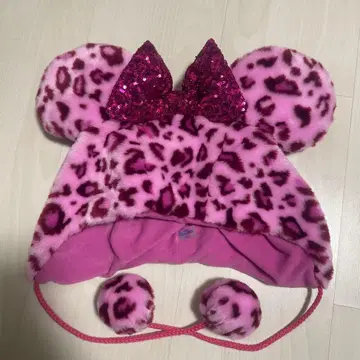 레오파드 무늬 미키풍 귀도리 모자