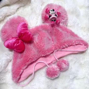 디즈니 미니 팬캡 퍼 핑크 리본 복슬복슬