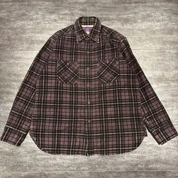 NEPENTHES 코튼 셔츠 퍼플 택 체크 무늬 S