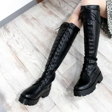 vivian 통굽 레이스업 롱 부츠 새상품급 L 블랙 jouetie