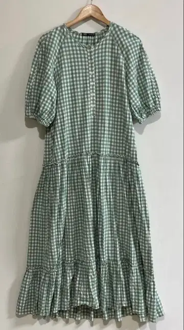 자라 ZARA 깅엄 체크 티어드 롱 원피스