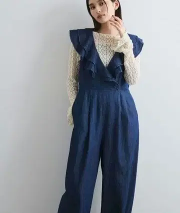 미사용 VIS [세탁 가능] 프릴 데님 올인원 블루