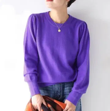 Spick & Span 캐시미어 100% 크루넥 니트 퍼플