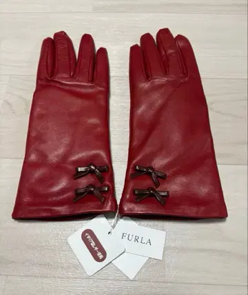 택 포함 새상품 FURLA 장갑 그로브 가죽 양가죽 빨간색 리본 21cm