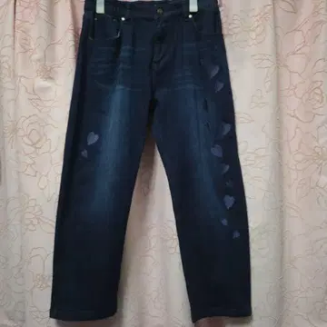 &LOVE 하트 자수 다크 블루 스트레이트 데님 3L