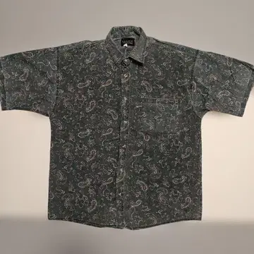 MAXX 페이즐리 무늬 반팔 셔츠 다크 그린