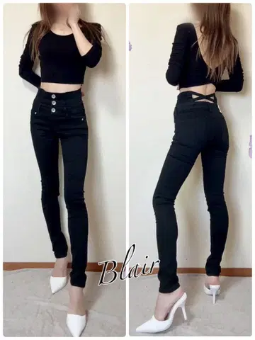 당일 발송! GYDA H/W 웨이스트 크로스 스키니 데님 팬츠 블랙