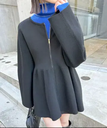 미사용 mystic WZIP 페플럼 가디건 블랙