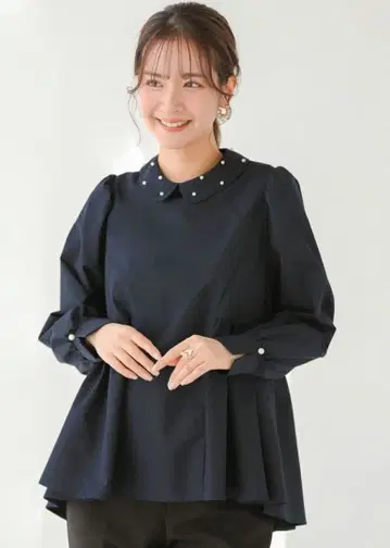 핏모아 펄 옷깃 페플럼 긴팔 상의