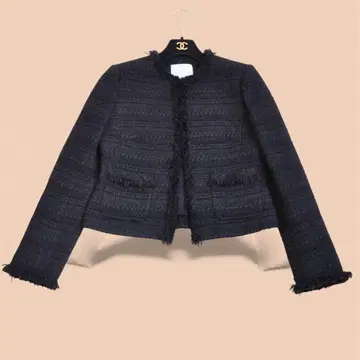 에스트네이션 노카라 트위드 자켓 네이비